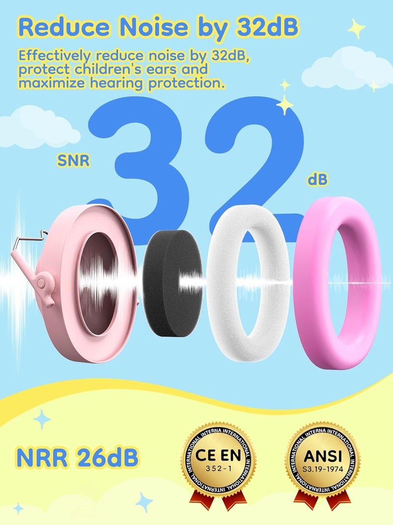 Dr.Meter Ear Muffs for Noise Reduction: 32dB SNR Noise Cancelling Headphones for Kids, Adjustable Kids Ear Hearing Protection for Autism Sensory, Firewokrs, Concert w/Fun Stickers, Gifts for Daughter - Image 3